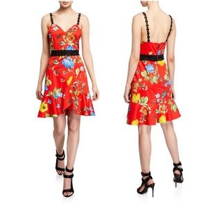 Alice + Olivia Floral Spaghetti Strap Ruffle Dress